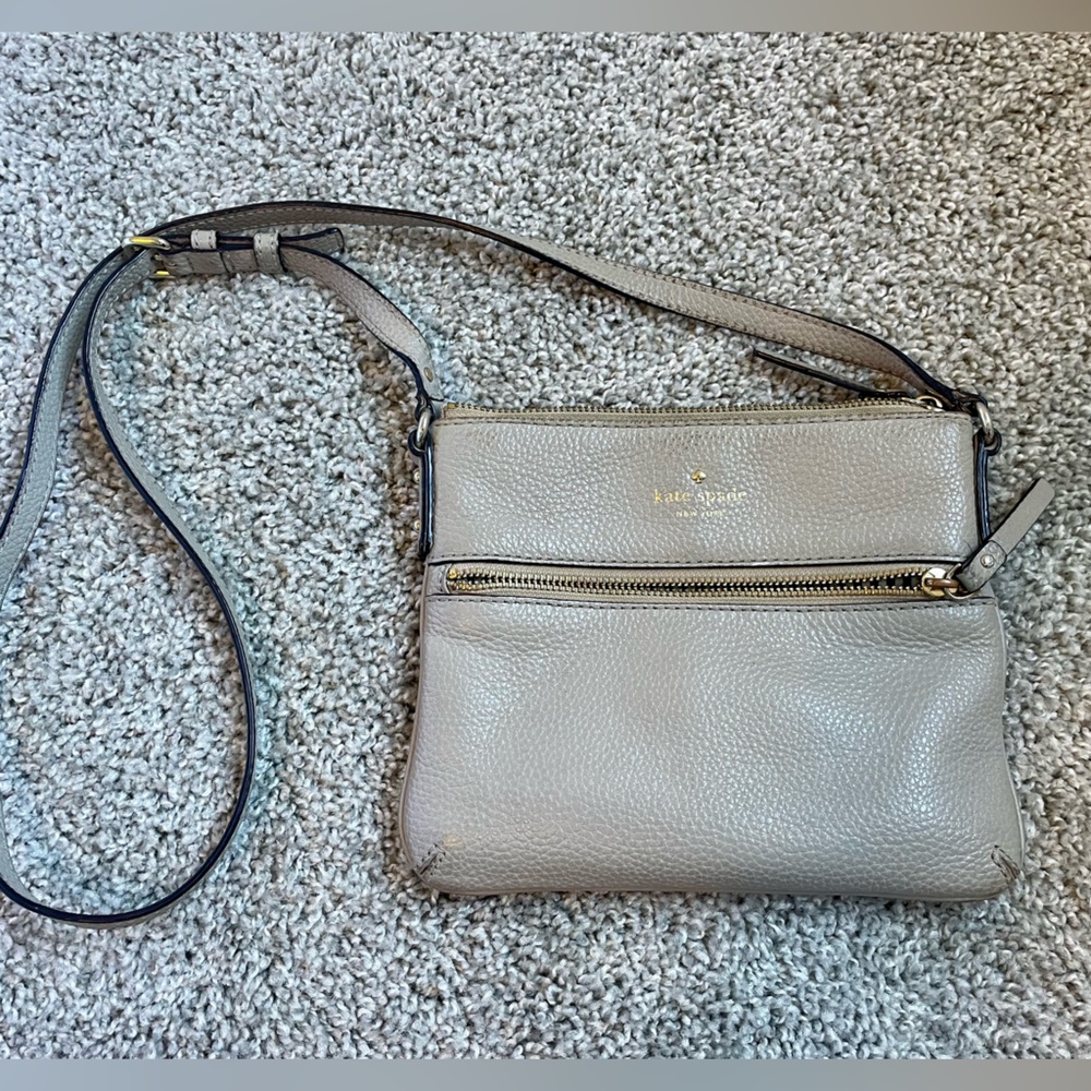 Kate Spade Crossbody Purse - Soft Pebbled Leather - Taupe/Grey